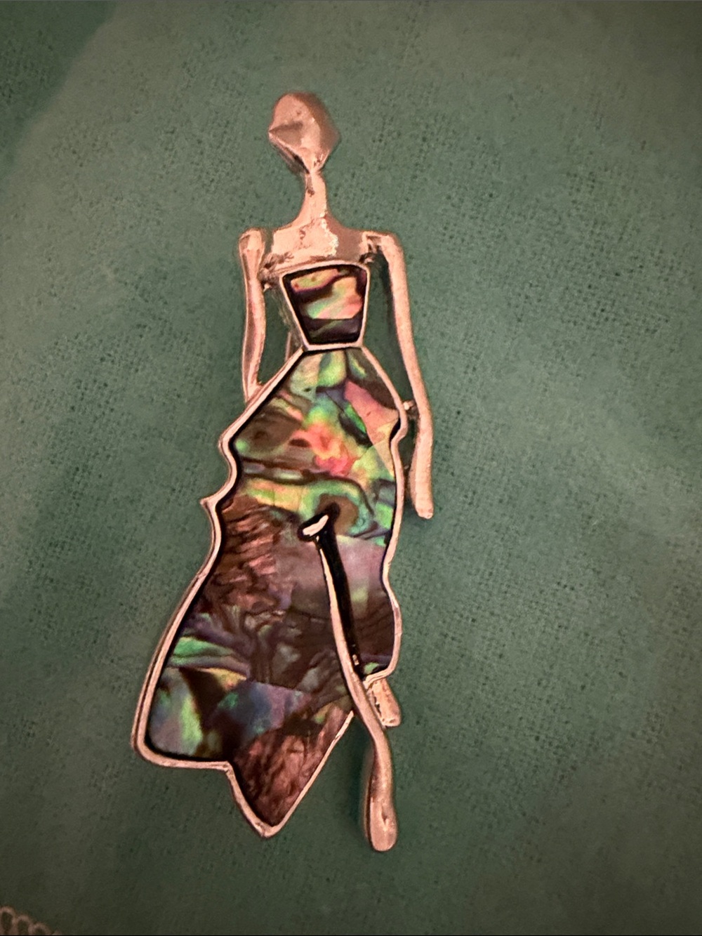 Silver-Tone Abalone Shell Woman brooch - Iridescent Green
